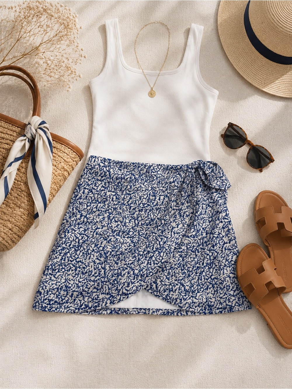 Giani Bernini Blue and White Floral-Print Mini Skirt with Side Knot